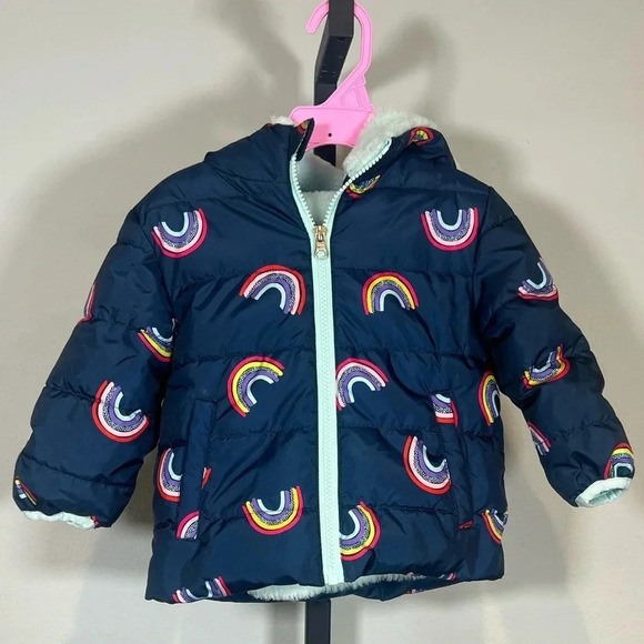SWISS TECH GIRLS TODDLER RAINBOW THEME PUFFER JACKET SIZE 12M BLUE‎ ZIPPER FRONT - Picture 1 of 4